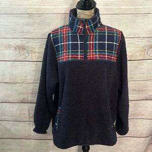 Vera Bradley Teddy Bear Fleece Half Zip Pullover Quilted Accents Size XL Blue